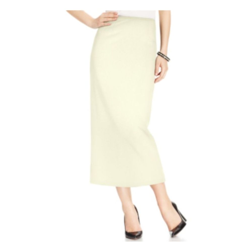 KASPER Womens Ivory Crepe Straight Column Tea-Length Wear To Work Skirt 8